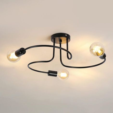 Plafonnier industriel noir en métal – Lustre rétro 3 x E27 – Tension 110-220V – Pour salon, chambre, cuisine – Ampoules non incluses (1/5)
