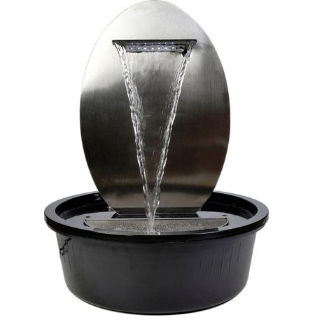 Köhko® Mur d'eau Ø 37.5 cm en forme d'œuf avec éclairage LED "Ellisse" 22013 en acier inoxydable brossé mat avec bassin en résine (1/5)