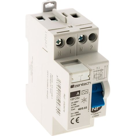 Zenitech – Interrupteur différentiel 40A 30mA type A NF – Protection contre les fuites de courant – Fixation à vis – Conforme NF et CE (1/9)