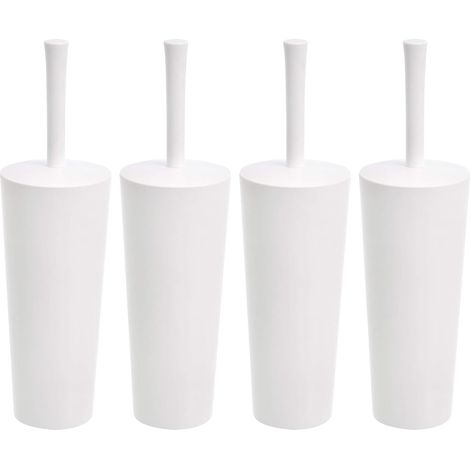 Lot de 4 brosses et support pour cuvette de toilette avec poignée antidérapante et poils robustes, Blanc (1/5)