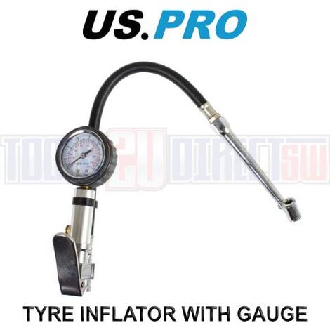 Us Pro Tyre Inflator Air Line 0-220psi Pressure Gauge 1/4"" BSP Connector 8808 (1/4)
