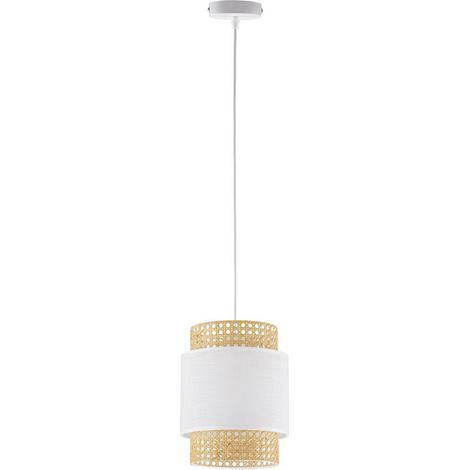 TK-Lighting BOHO White Rattan & Fabric Pendant Ceiling Lamp 20cm, 1xE27 Socket (max 15W), Adjustable Drop up to 170cm, Dimmable Indoor IP20, Natural Boho Style for Living Room, Dining Room & Bedroom (1/4)