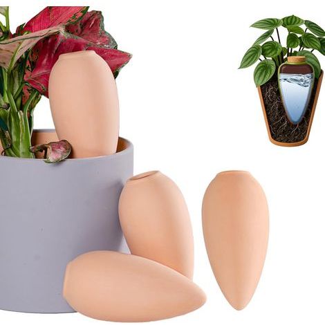 Terracotta Planting Oyas, Set of 4 Automatic and Eco-Friendly Watering Oyas for Indoor and Outdoor Plants, Clay Watering Cone, Terracotta Buried Oyas (1/5)