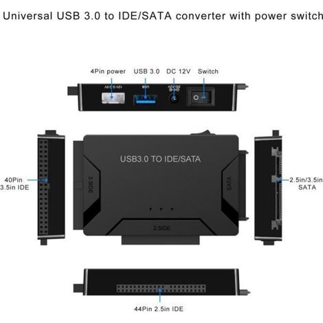 Adaptateur de câble - USB 3.0 - IDE SATA - 2,5/3,5 pouces - Indicateur LED - Plug and Play (1/4)