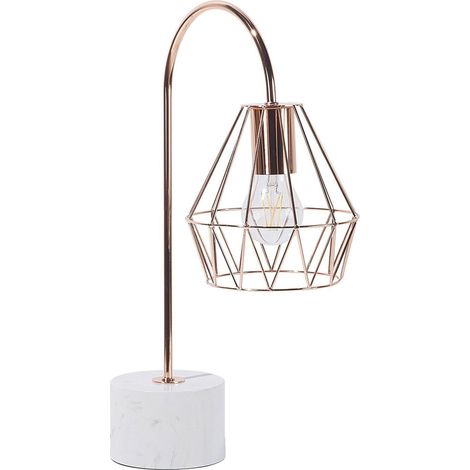 Table Lamp Desk Light Copper Metal Diamond Cage Shade Round Base Marble Look MOONI