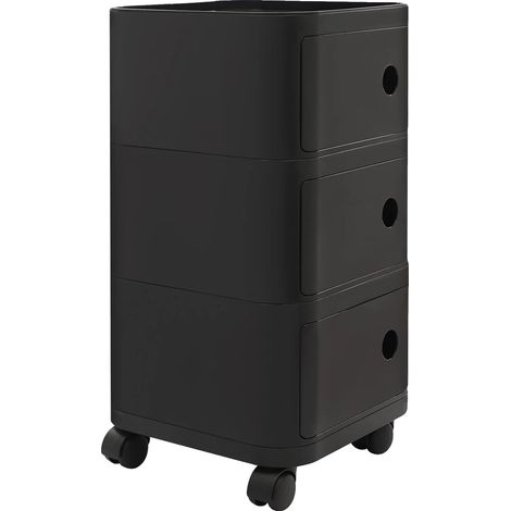 Table de chevet, design à 3 niveaux, roues à roulement fluide, Noir (1/2)