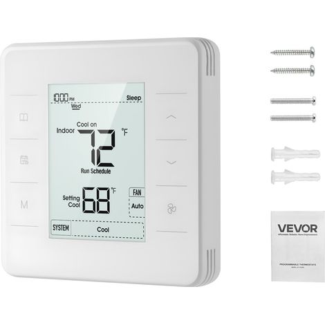 Thermostat Programmable Domestique 7 Jours, avec Écran Rétroéclairé, Mode Refroidissement et Chauffage, Température 5-37℃, Thermostat pour Pompe à Chaleur, Climatiseur, Chauffage au Sol, Blanc (1/5)