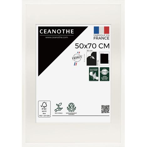 Cadre Photo Blanc 50x70 cm et 70x50 cm, passe-partout intégré – Convient au A2 et Affiche Poster - Effet caisse – Cadre Photo Milan en Résine Recyclée - Fabriqué en France - Verre acrylique Incassable