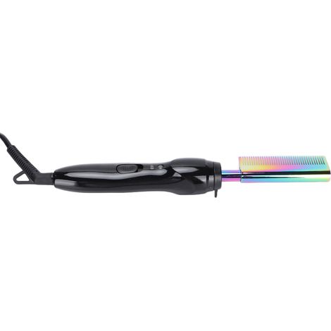 Lisseur Cheveux Peigne Chauffant Électrique, Fer à Friser Redresseur pour Cheveux Longs Courts Noirs, 100-240V Prise EU (1/5)