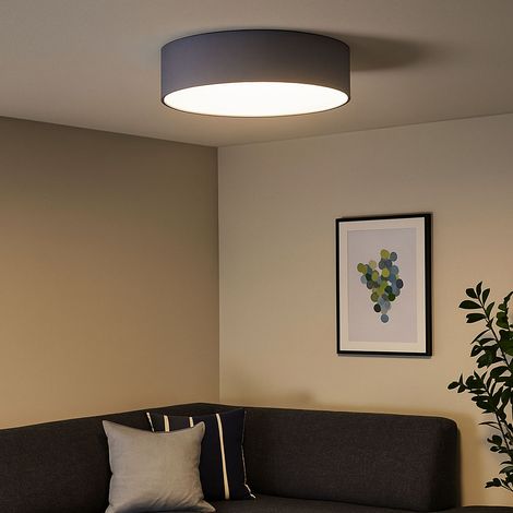Deckenleuchte Deckenleuchte Stoff anthrazit Lampe Wohnzimmer Beleuchtung Schlafzimmer Modern, Textil anthrazit weiß, rund, 3x E27, DxH 40x10 cm