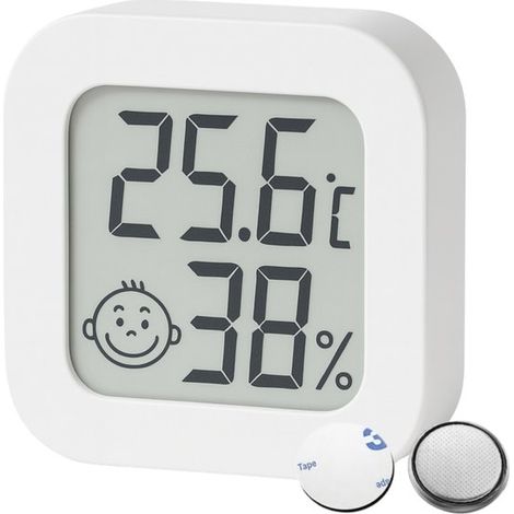 Hygromètre et thermomètre intérieur - Mesure de température et humidité - Avec pile et bande adhésive - Station de mesure compacte pour maison et bureau (1/5)
