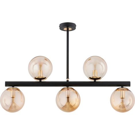 Alfa TUKANE Modern Ceiling Light 5x E14 (10W max) Black Metal with Antique Gold Globe Shades, 81cm Long Flush Mount Lamp for Living Room Dining Hallway