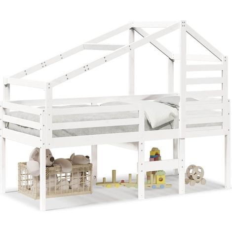 Maison Exclusive - Hochbett mit Dach Weiß 90x190 cm Massivholz Ki