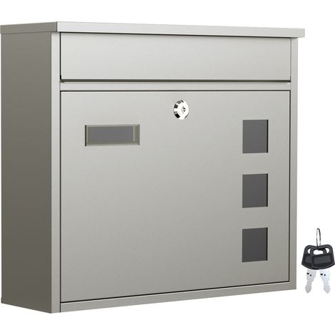 Wiltec Briefkasten V12 Edelstahl 360 x 115 x 315 mm, Wandbriefkasten mit Schloss, Sichtfenstern und Namensschild, Postkasten aus Stahl (1/5)