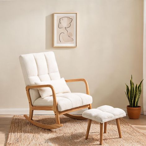 Fauteuil à bascule blanc avec repose-pieds en bois (1/5)