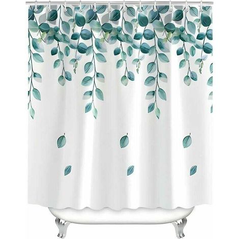 Rideau de douche 120 x 200 cm Feuilles vertes Usine Ourlet lesté Textile anti-moisissure, hydrofuge, rideaux de bain en tissu polyester lavable pour salle de bain, baignoire avec 8 anneaux de rideau d (1/5)