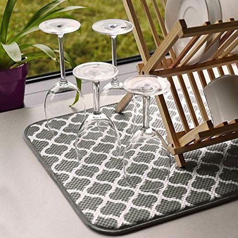 Tapis De Sechage Pour Vaisselle - Microfibre 45 X 40 Cm - Absorbant Rapide Avec Anneau De Suspension - Gris - 1 Piece (1/5)
