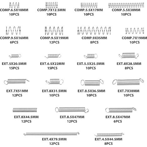 Ressort de Compression et Ressort de Traction, Petit Ressorts de Tension Métalliques pour Outils Manuels, Appareils et Automatiques (1/4)