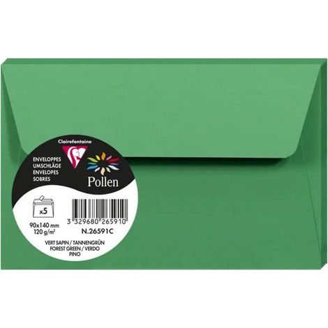 Enveloppe - CLAIREFONTAINE - Pollen - 120g - 90x140mm - Vert sapin - Paquet de 20