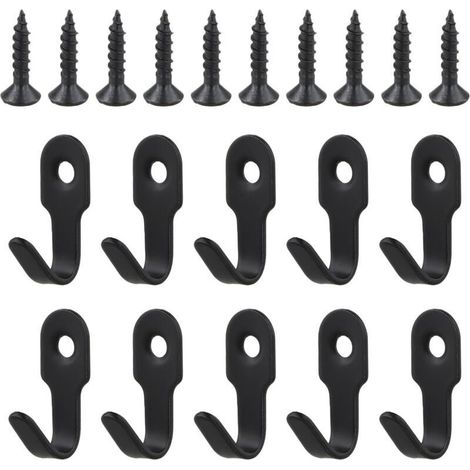 Lot de 10 crochets simples muraux à visser pour manteaux - Patère rétro en acier inoxydable avec 10 vis pour porte, mur, salle de bain, cuisine - noir (1/5)