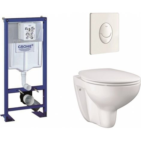 Pack WC Grohe Rapid SL + Cuvette GROHE sans bride Bau Ceramic + Plaque blanche (1/5)