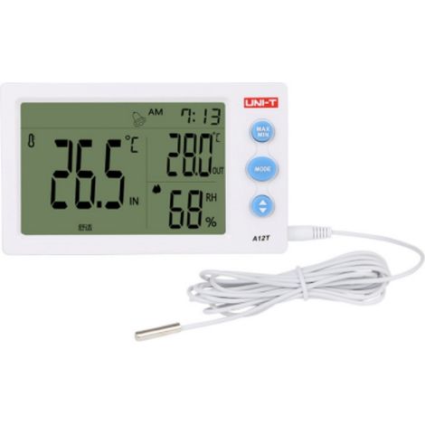 1 thermomètre hygromètre numérique, avec sonde externe, affichage température intérieure/extérieure, mémoire max/min, trépied inclus (1/2)