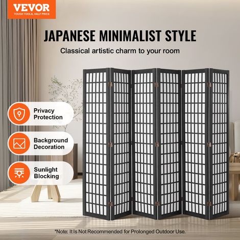 Cloison de séparation japonaise à 6 Panneaux, séparateur de pièce pliable en bois, paravent de confidentialité, pour séparation de… (1/5)