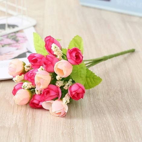 Roses Artificielles - Bouquet 15 Boutons - Tige 24 Cm - Matière Soie et Plastique - Décoration Mariage Fête Maison Noël - 1 Pièce (1/5)