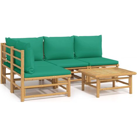 Maison Exclusive - 5-tlg. Garten-Lounge-Set mit Grünen Kissen Bam
