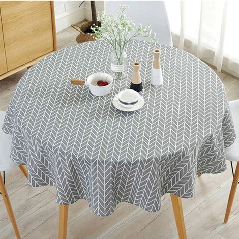 Nappe Ronde en Coton et Lin Tissu Nappe en Sergé Simple Style Nordique Frais Durable Réutilisable Infroissable Décoration pour Cuisine Salle à Manger Table (Gris,Diamètre 90cm) (1/4)