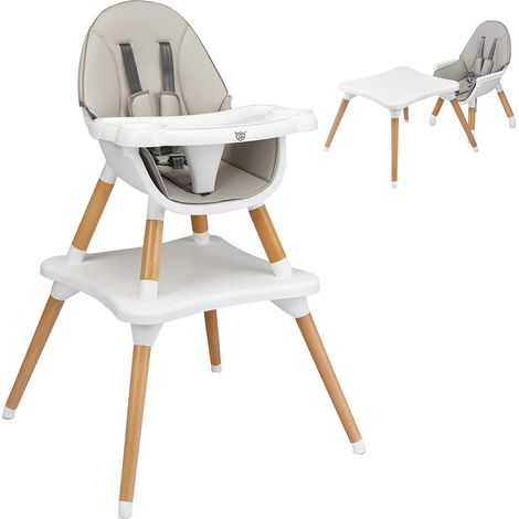 GOPLUS 4 en 1 Chaise Haute Convertible en Table Chaise, Bebe Chaise Plateau 4 Position Reglable Coussin Amovible, Chaise de Table avec Ceinture de Securite a 5 points pour Bebe 6 Mois-3Ans (Gris)