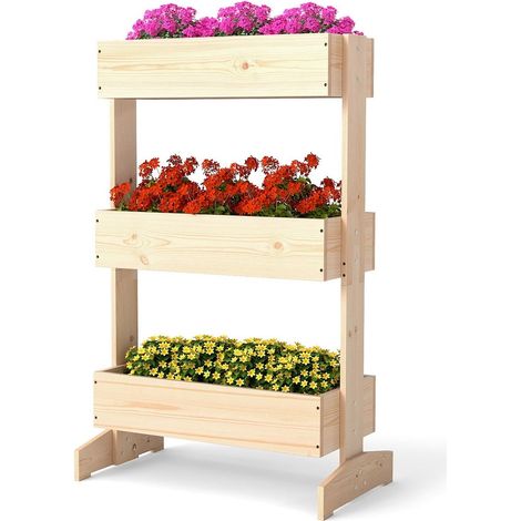 Fioriera da giardino verticale a 3 livelli in legno di pino 69x39x109 cm