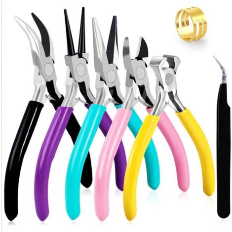 4 Pièces Pinces, 4,5 pouces, Pinces à Bijoux/à Becs Aiguilles, Coupe fil, pour Trousse Outils de Fabrication de Bijoux avec Poignée Artisanat (1/5)