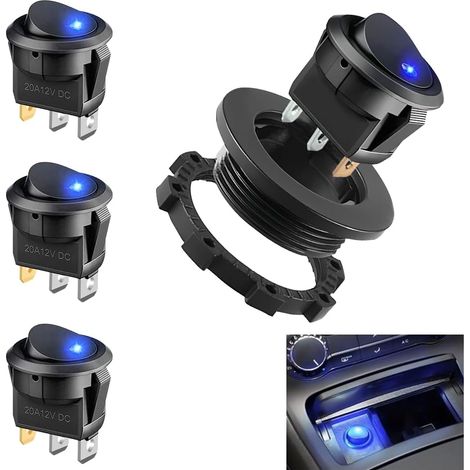 4 Pièces Interrupteurs À Bascule Ronds, 12V Interrupteur À Bascule Lumineux, Rond 12 Volts On/Off Marche/Arret Commutateur, Interrupteur 12V 24A Voyant Lumineux Led Interrupteurs Bascule (1/5)
