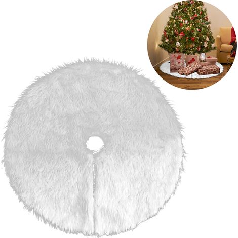 Randaco Gonna per albero di Natale 90 cm/35 pollici, gonna per albero di Natale in pelliccia sintetica, decorazioni per albero di Natale, bianco