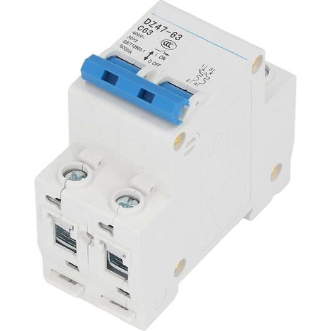 2-poliger Leitungsschutzschalter Pa66 Kurzschlussschutz DIN-Schienenmontage 400 V 63 A Abschaltvermögen 4500 A/6000