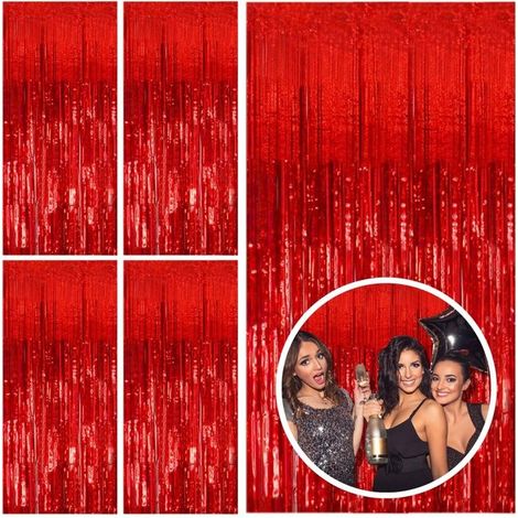 Rideaux à franges pour décoration de fête (lot de 5, rouge) — Parfaits pour décorer diverses fêtes à thème (1/5)