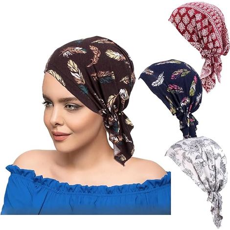 4-teiliges Kopftuch-Set für Damen (vorgebundenes Kopftuch/Mütze/Stirnband) - Set 2 (1/5)