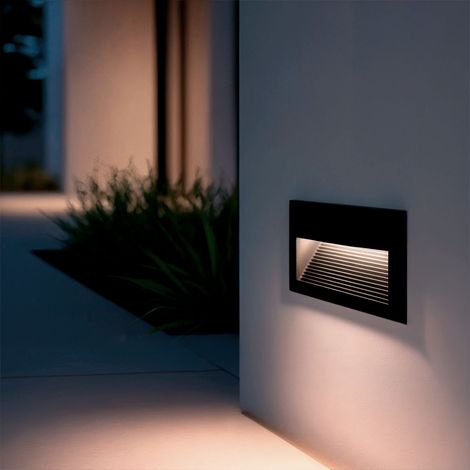 Baliza Exterior LED 5W Empotrable Pared Aluminio Olite Horizon 2700K Negro Blanco Cálido