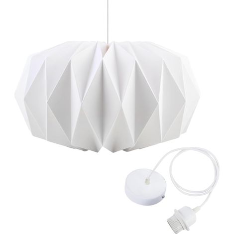Abat Jour Papier avec Cable Suspension Luminaire e27 Origami Suspension Boule Papier Ø 43 cm pour Appartements Cafés Studios ou le Bricolage Créatif Nordique Minimaliste (1/5)