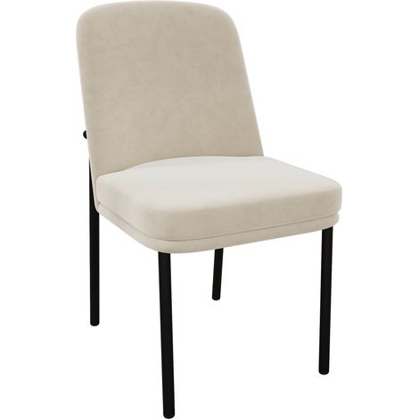 Lot de 2 chaises de salle à manger en velours beige avec coussin épais et pieds métalliques noirs (1/5)