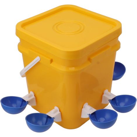Abreuvoir automatique pour poulets avec réservoir portatif de 12 L, équipement d'abreuvement pour volailles (seau pour oies et canards) + grand bol bleu + vis noires (1/5)