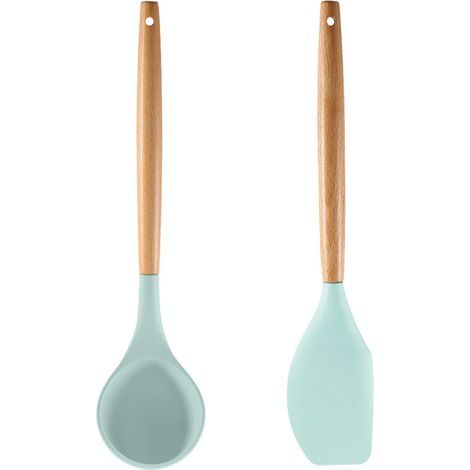 Ensemble Ustensiles Cuisine - Silicone Alimentaire Et Manche En Bois - Pour Poêles Antiadhésives - Lot De 2 Pièces (1/5)