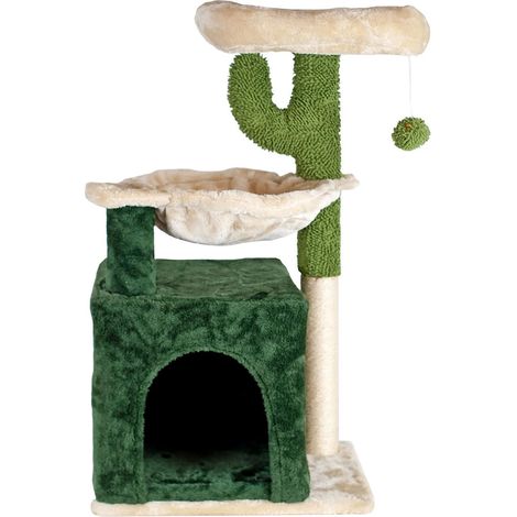 Aqpet Tiragraffi con Cuccia e Amaca in Sisal e tessuto, Alto 75 cm per il massimo divertimento del tuo gatto, Colore Beige/Verde (1/5)