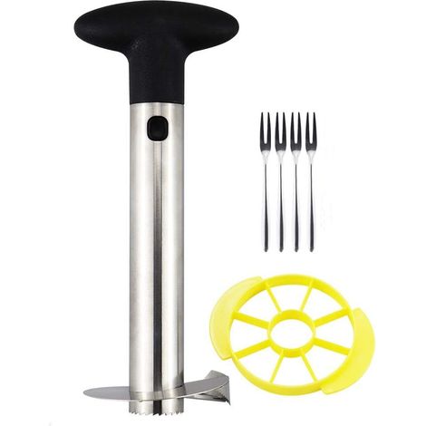 Outil pour vider et trancher l'ananas, coupe-ananas et vide-ananas en acier inoxydable triple renforcé avec fourchette alimentaire (1/5)