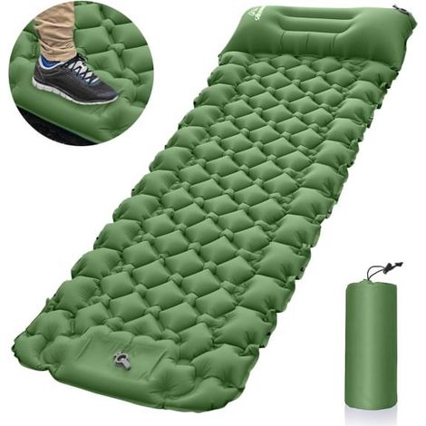 Online Store - Matelas gonflable ultraléger portable pour le camping, sac de couchage avec oreiller et pompe à pied (1/5)