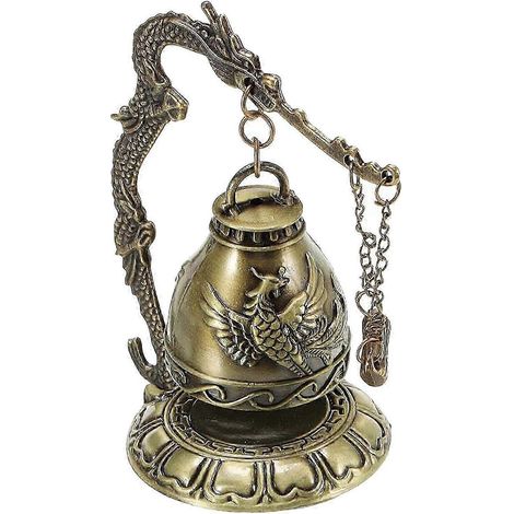 Cloche Feng Shui chinoise en bronze sculpté, style zen, d'inspiration tibétaine, ornée d'un dragon, pour bureau. Décoration porte-bonheur.-Phoenix (1/5)