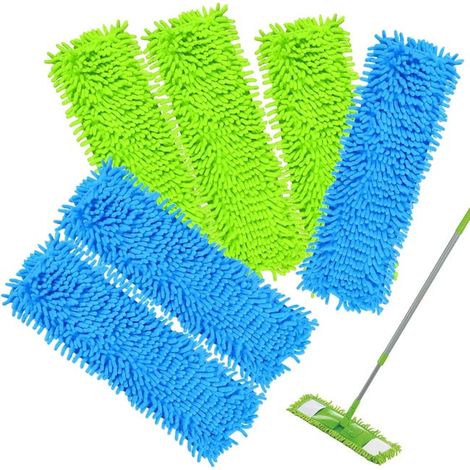Housse de balai chenille/microfibre 42 x 12 cm - Bleu/Vert - Lavable et réutilisable (1/5)