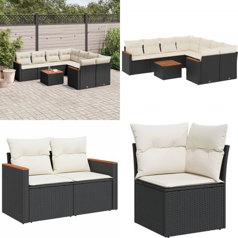 Salon de jardin 9 pcs avec coussins noir résine tressée - Ensemble Salon De Jardin - Mobilier Extérieur - Jardin Design - Chaise Lounge - Set Salon - Home & Living (1/5)