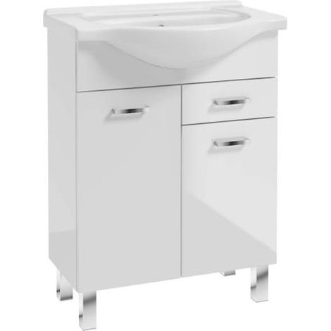 Meuble de salle de bain avec vasque sur pieds 85x65, blanc Mea avec robinetterie chromée allongée (1/5)